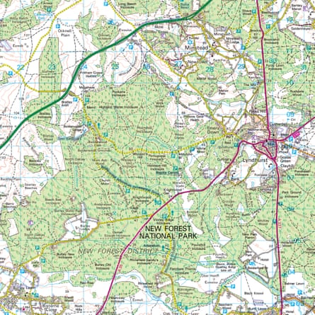 Um mapa do sistema operacional de New Forest.