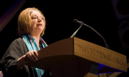 Hilary Mantel speaking  at the Hay festival