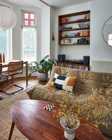 Home comforts: the Ligne Roset Togo sofa and a woven rug in the living room.