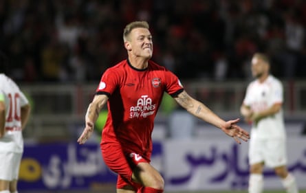 Domagoj Drozdek celebrates after scoring against Nassaji Mazandaran.
