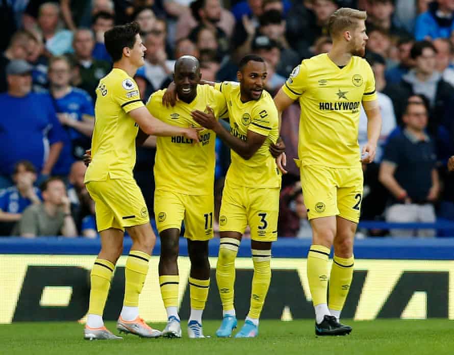 Brentford’s Yoane Wissa celebrates their first goal.