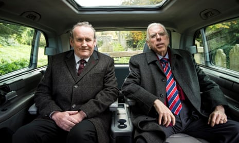 Colm Meaney as Martin McGuinness and Timothy Spall as Ian Paisley in The Journey.