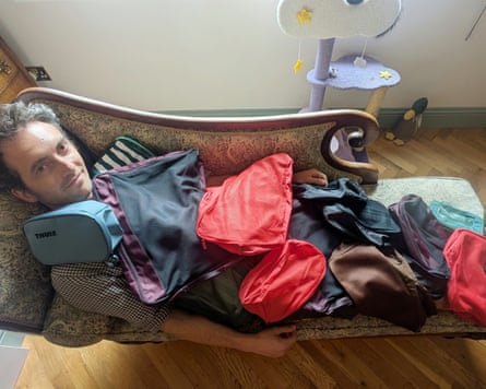 Writer Pete Wise lying on a chaise longue
