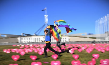 Marriage equality advocates outside Parliament House in Canberra in 2017. ‘I cannot think of a single instance in which a progressive social change did not originate collectively with the people on the ground, sometimes literally taking to the streets.’