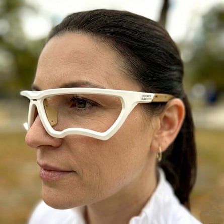 A model wearing Kitchen Blockers glasses