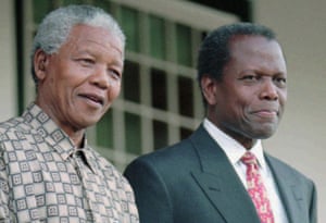Sidney Poitier meets Nelson Mandela in Cape Town on 17 May 1996