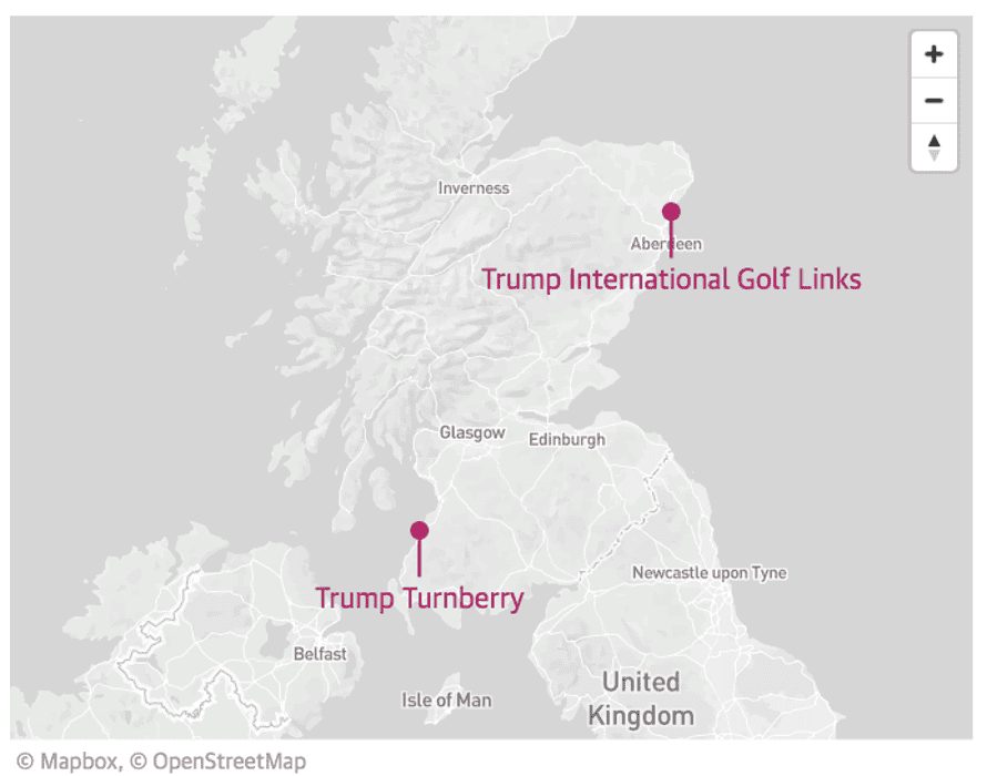 Location of Donald Trump’s Scottish golf courses