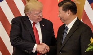 Presidents Donald Trump and Xi Jinping after their speeches in Beijing.