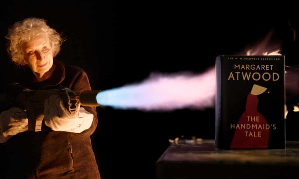 <div class=__reading__mode__extracted__imagecaption>Author Margaret Atwood using a flamethrower near an unburnable copy of The Handmaid's Tale. Photograph: Sotheby's/AFP/Getty Images<br>Author Margaret Atwood using a flamethrower near an unburnable copy of The Handmaid's Tale. Photograph: Sotheby's/AFP/Getty Images</div>
