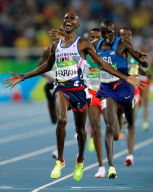 Mo Farah with gold and victory in the mens 5,000m during day fifteen of the 2016 Olympics in Rio de Janiero on August 20th 2016 in Brazil (Photo by Tom Jenkins).