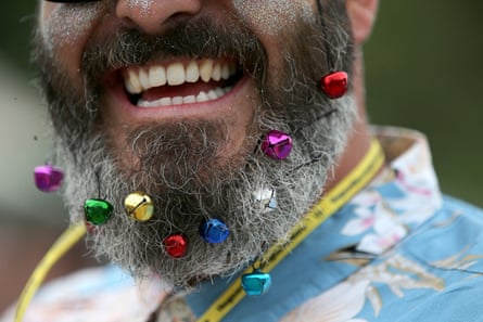 Man with baubles in his beard