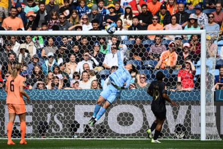 Kaylin Swart: from World Cup to day-job and long bus journeys on game day | South Africa women's football team 5 South Africa’s goalkeeper Kaylin Swart tips a shot over the bar during South Africa’s World Cup round of 16 match against Netherlands in Sydney in August 2023.