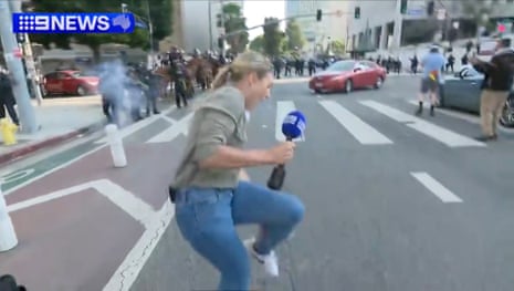 Correspondent Lauren Tomasi has been caught in the crossfire as the LAPD fired rubber bullets at protesters in the heart of Los Angeles. Monday 9th June, 2025.