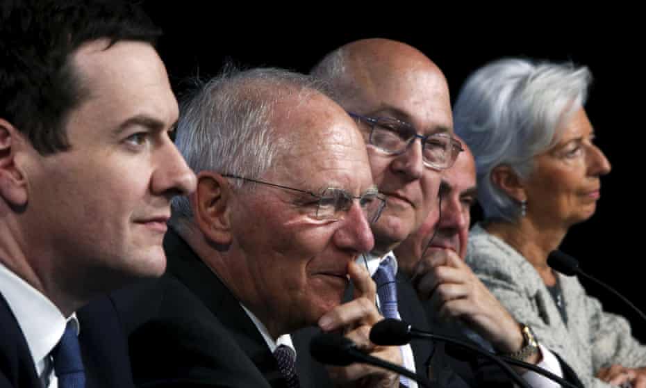 George Osborne, Wolfgang Schäuble, Michel Sapin, Luis de Guindos and Christine Lagarde