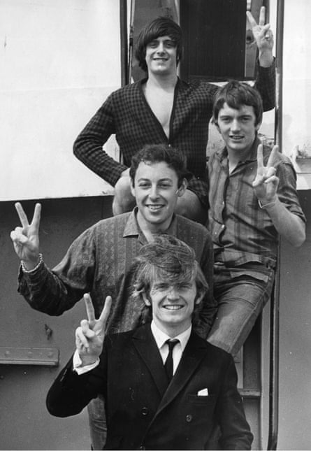 Ronan O’Rahilly, front, with his Radio Caroline DJs Jerry Leighton. Lee Harrison and Tony Prince, 1967.