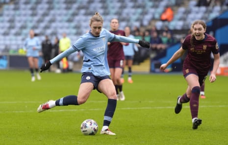 Manchester City’s Vivianne Miedema scores their side’s third goal of the game during the Adobe Women’s FA Cup fourth round match at the Joie Stadium, Manchester