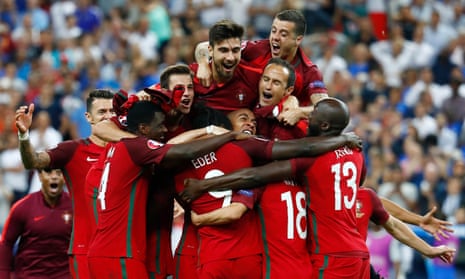 Portugal celebrate after winning Euro 2016.