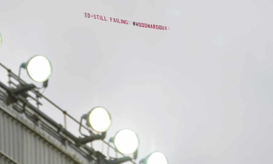 A plane carries a message over Old Trafford in October.