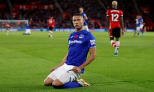 Richarlison celebrates after scoring for Everton at Southampton.