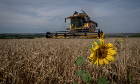 Russia-Ukraine warZOLOCHIV, UKRAINE - AUGUST 01: An agricultural implement harvests in a wheat field outside of the city center, as the Russia-Ukraine war continues in Zolochiv, Lviv Oblast, Ukraine on August 01, 2022. (Photo by Wolfgang Schwan/Anadolu Agency via Getty Images)
