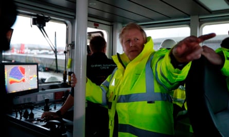 Boris Johnson pointing on boat