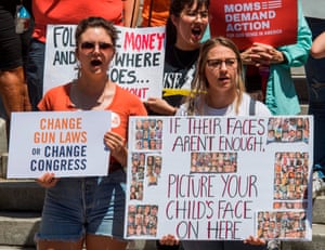Protesters call for gun control after a string of high-profile mass shootings at a rally on 17 August in Los Angeles.