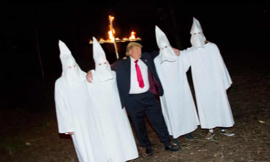 An image from Alison Jackson’s book showing a Trump character with members of the Ku Klux Klan.