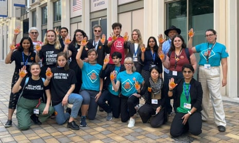 Activists outside John Kerry's event at Cop28