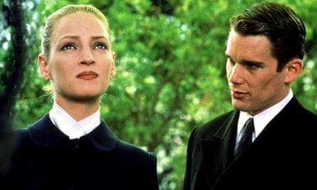 With his first wife, Uma Thurman, in Gattaca.
