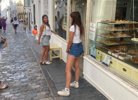 The sisters outside a bakery in Cadiz.