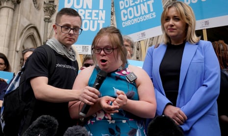 Heidi Crowter (centre) and Máire Lea-Wilson speaking to the media outside court in London