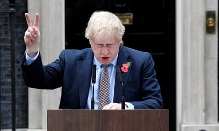Boris Johnson announces the general election in front of 10 Downing Street.