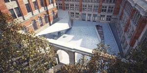 Elevated view down to the new Sackler Courtyard at the V&A museum in London.