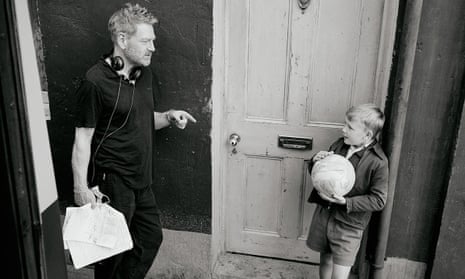 Kenneth Branagh with Jude Hill on the set of the film Belfast.
