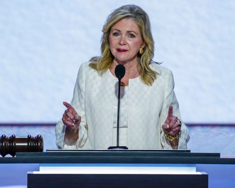 Marsha Blackburn delivers remarks during the first session of the Republican National Convention (RNC) in Milwaukee, Wisconsin, USA, 15 July 2024.