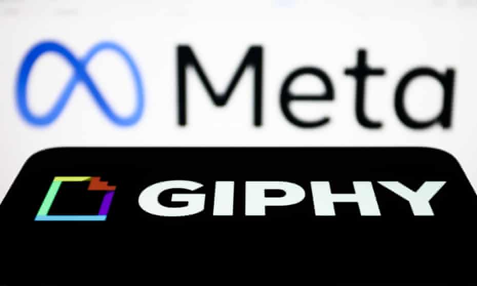 Giphy logo displayed on a phone screen and Meta logo displayed on a laptop screen are seen in this illustration.