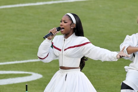 Coco Jones performs during the Super Bowl LX at Levi's Stadium.