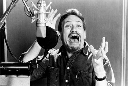 Fierstein very animated at a studio mic
