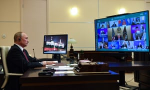 Vladimir Putin attends the G20 summit via video conference.