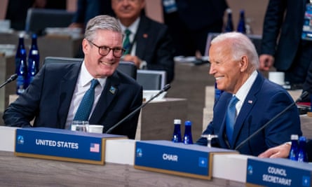 Starmer at the Nato summit with the US president, Joe Biden.
