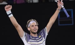 Dominic Thiem celebrates after beating Germany’s Alexander Zverev in the the Australian Open semi-finals.