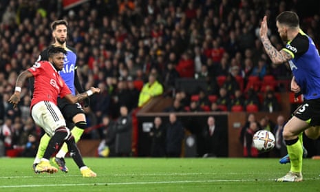 Manchester United’s Fred (left) shoots and puts his team ahead courtesy of a deflection.