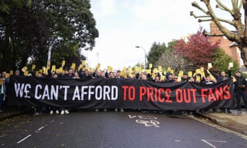 Fulham supporters protest about ticket prices prior to the Premier League match between Fulham and Manchester United at Craven Cottage in November