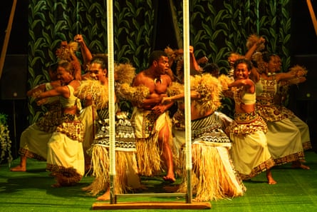 Dancers in traditional Fijian dress