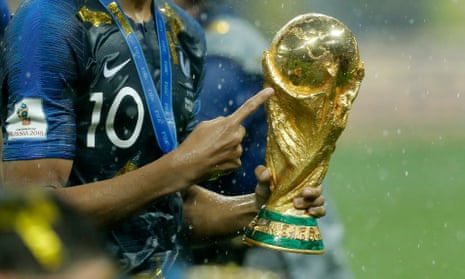 Kylian Mbappé celebrates winning the 2018 World Cup