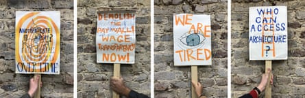 ‘Overworked, underpaid and thirsty for change’ … placards created by members of the new union United Voices of the World: Section of Architectural Workers