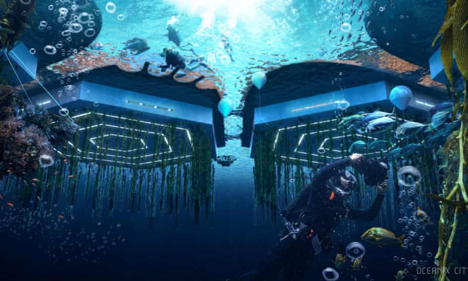 Underwater Night Image OceanixCity by BIG-Bjarke Ingels Group