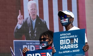 Supporters of Democratic presidential nominee Biden listen to him during a speech in North Carolina yesterday.