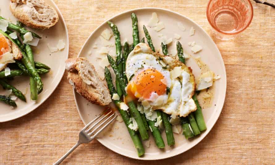 Fried duck egg with asparagus, sage and parmesan by Jane Scotter and Harry Astley.
