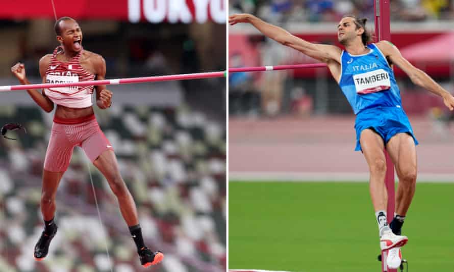 Mutaz Barshim and Gianmarco Tamberi during the astonishing final in Tokyo.